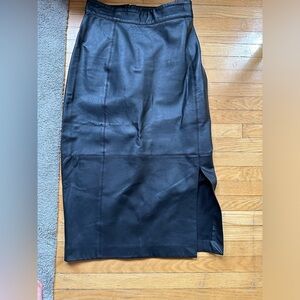Black leather maxi skirt with side slit